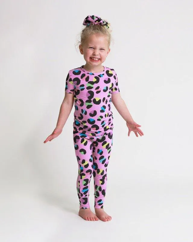 Girl's Bamboo Short Sleeve Pajama Set - Electric Leopard