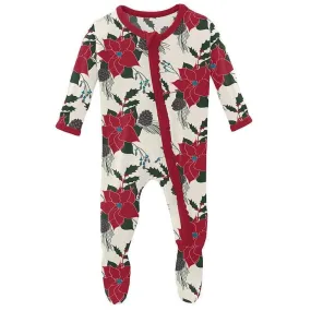 Girl's Print Bamboo Muffin Ruffle Footie with Zipper - Christmas Floral