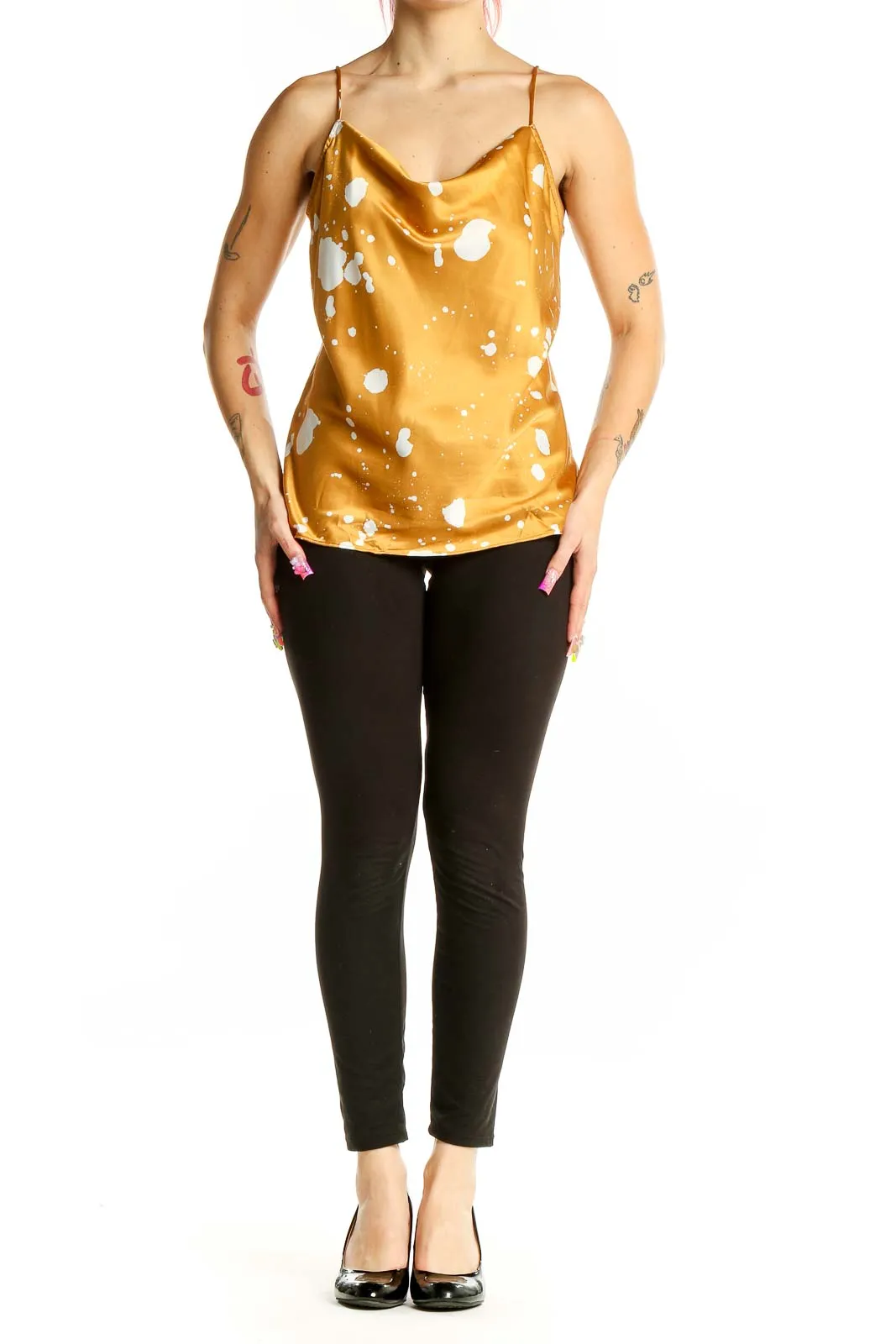Golden Splatter Print Camisole Top