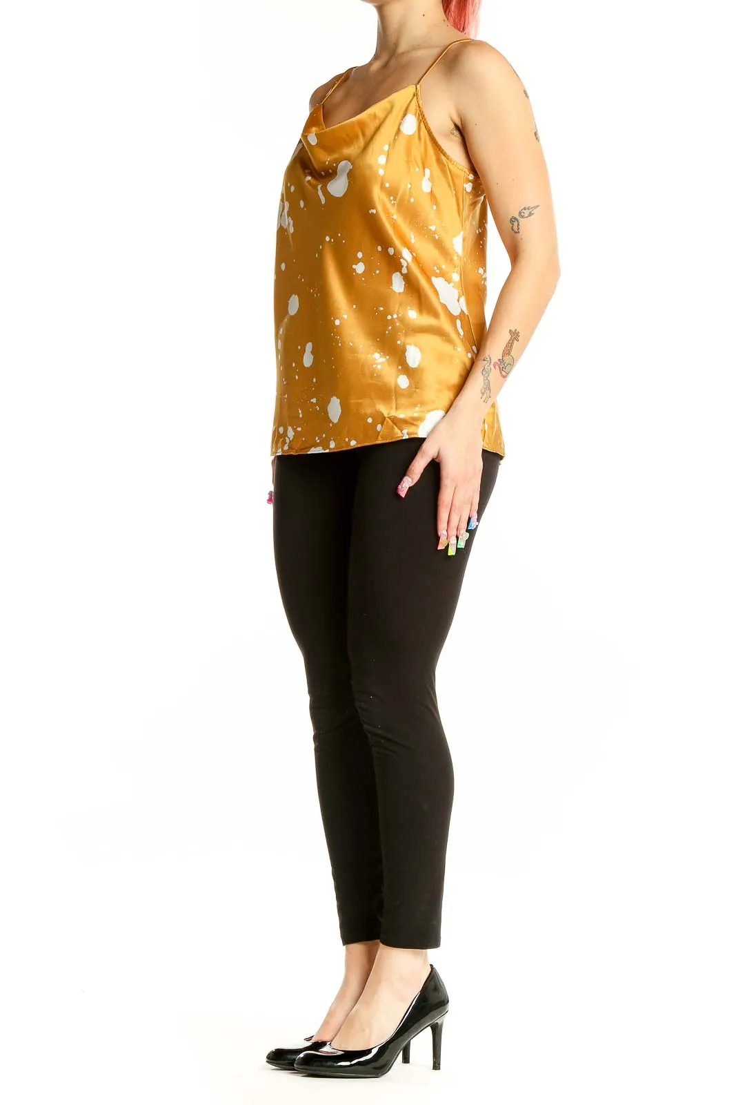 Golden Splatter Print Camisole Top