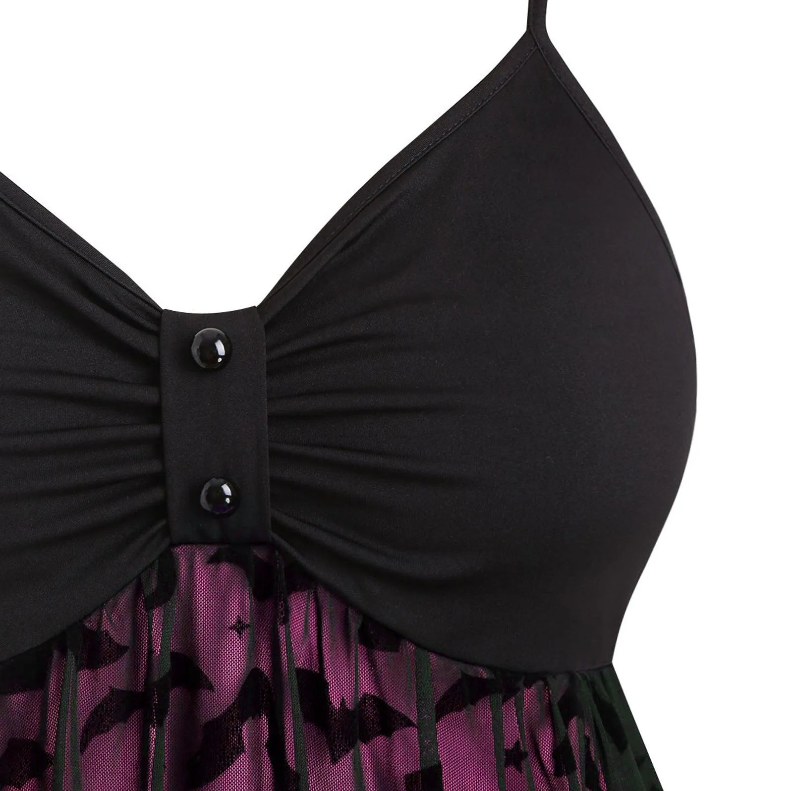Gothic Bat Mesh Pink Neon Double Layer Dress, Sexy Strap A-Line Party Vestidos For Women