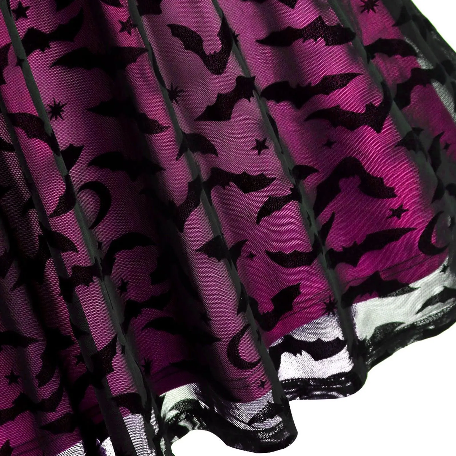 Gothic Bat Mesh Pink Neon Double Layer Dress, Sexy Strap A-Line Party Vestidos For Women