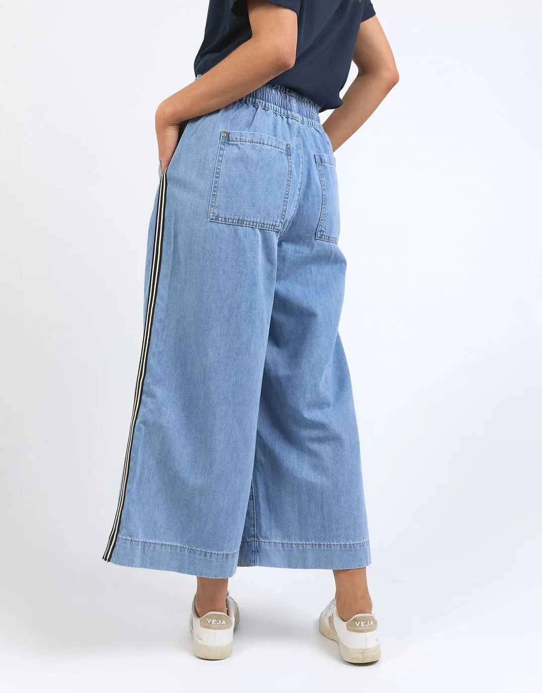 Greta Wide Leg Pant with Side Tape - Light Blue Wash
