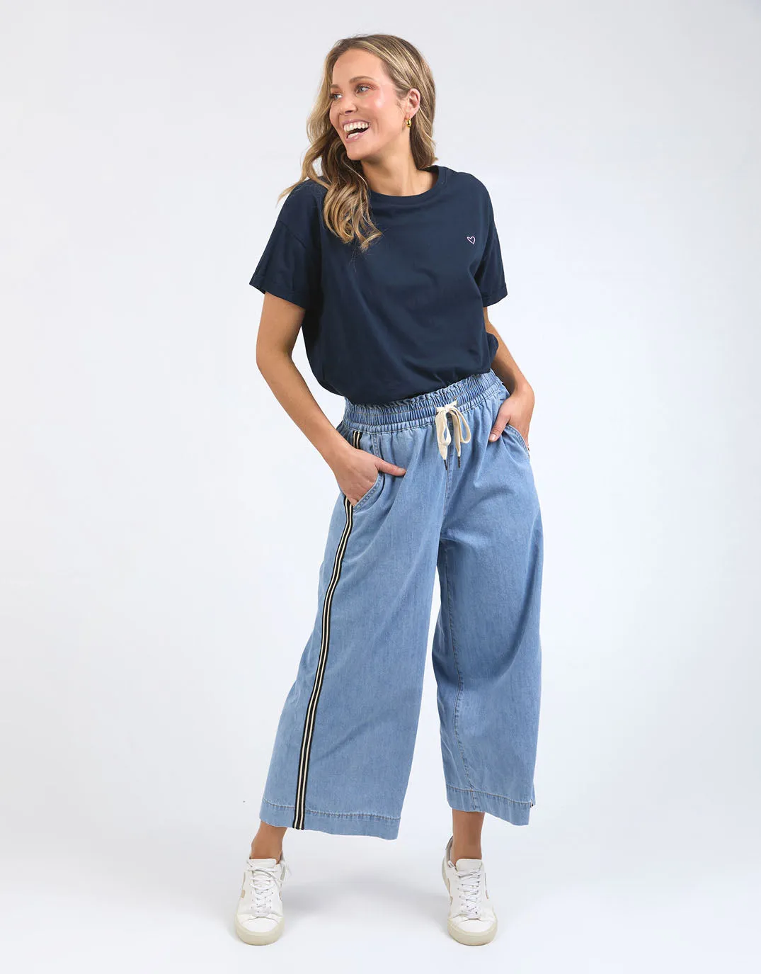 Greta Wide Leg Pant with Side Tape - Light Blue Wash