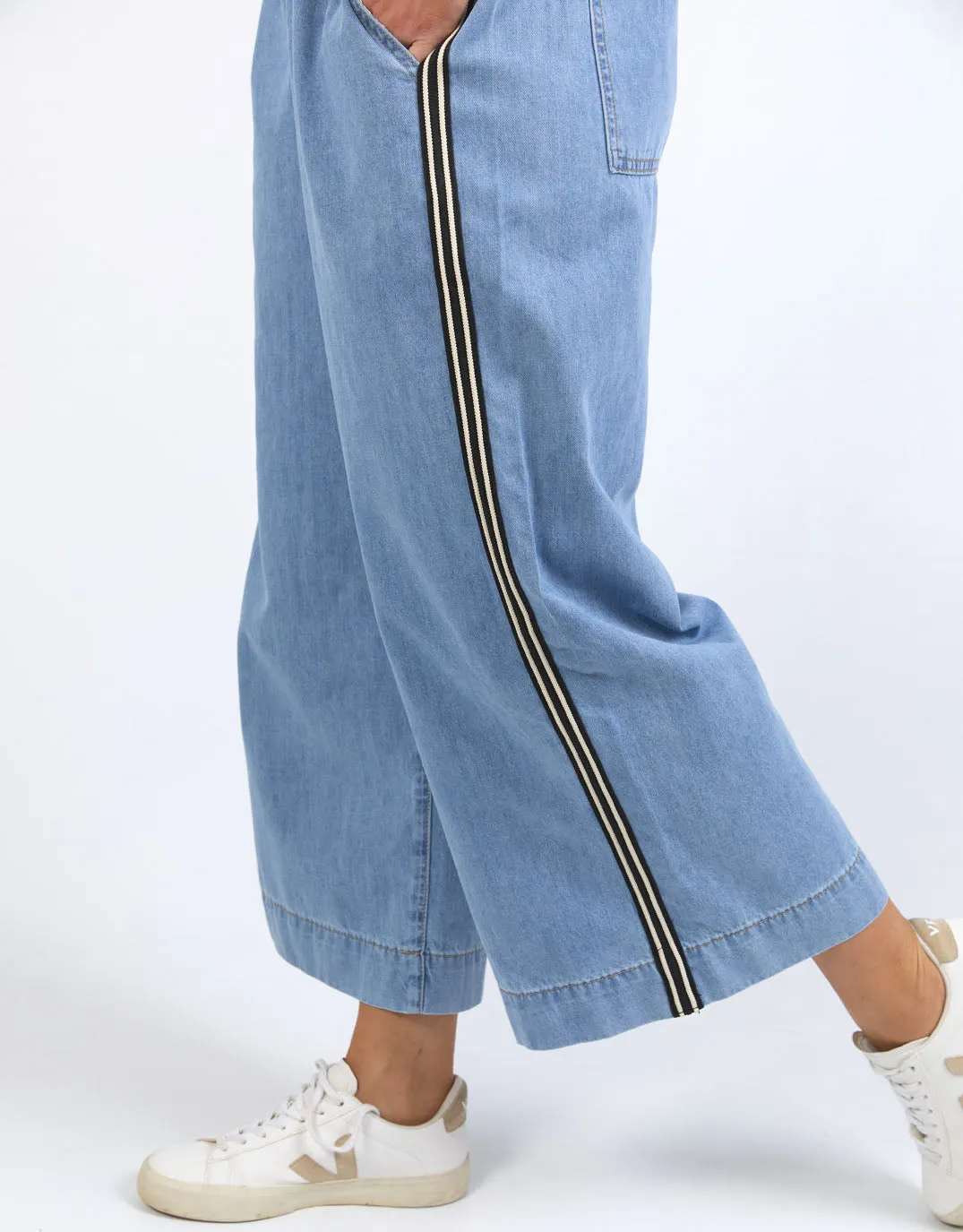 Greta Wide Leg Pant with Side Tape - Light Blue Wash