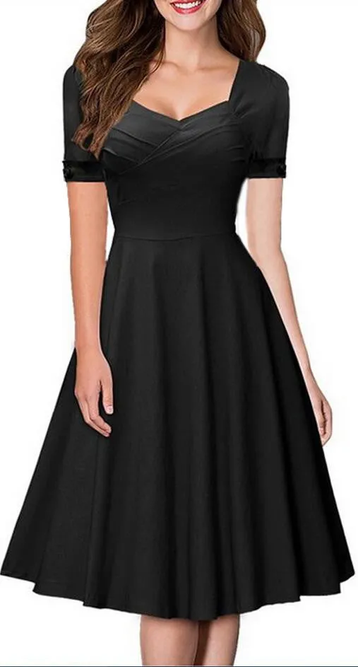 Hot Style Short Sleeve A-Line Pure Color Knee-Length Dress