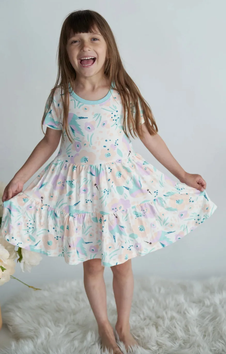 Hummingbird Garden Bamboo Tiered Jersey Dress with Bloomer-Silkberry