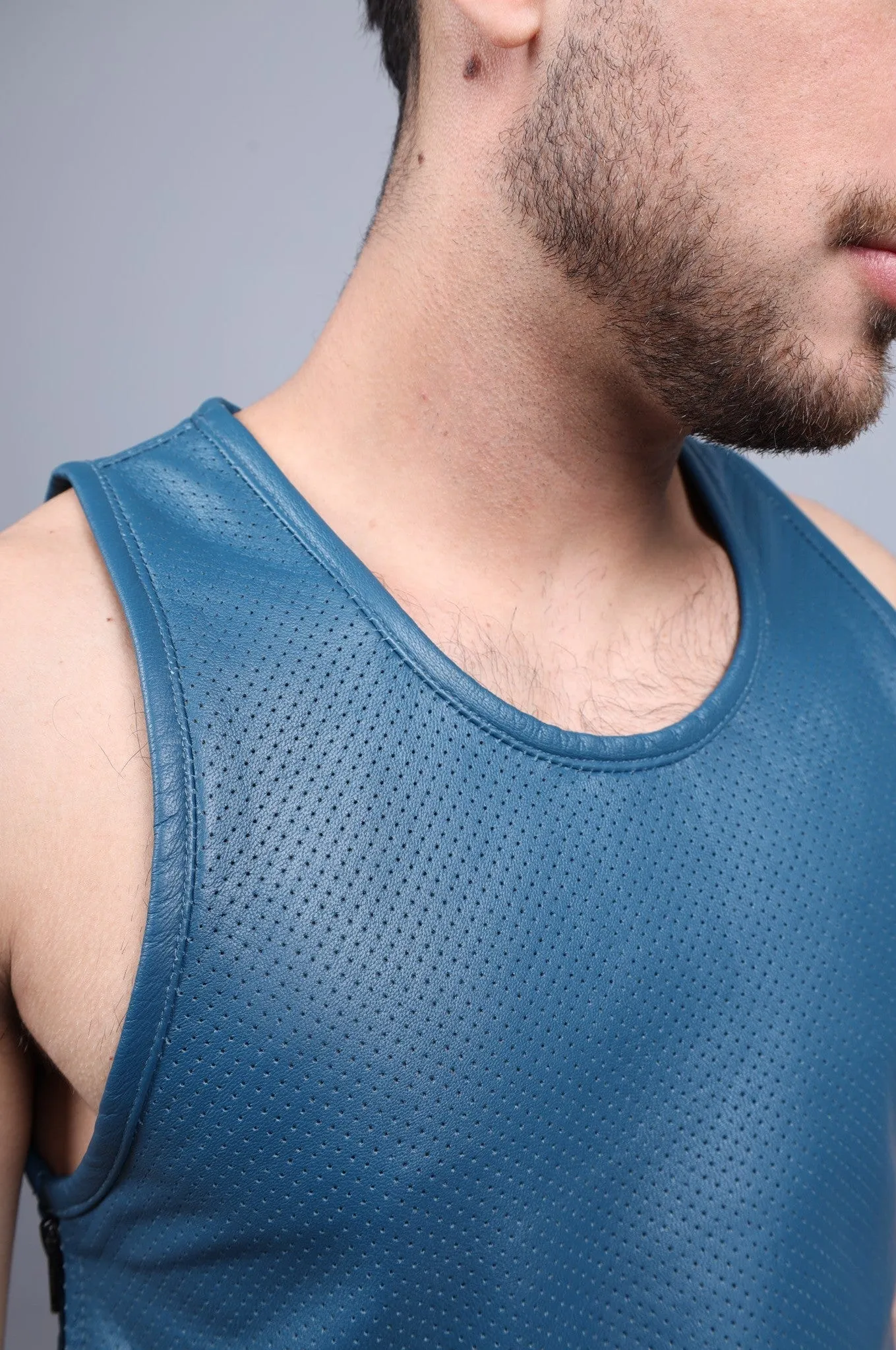 Jeans Blue Leather Perforated Tank Top