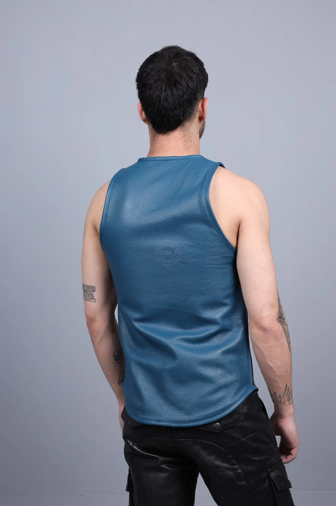 Jeans Blue Leather Perforated Tank Top