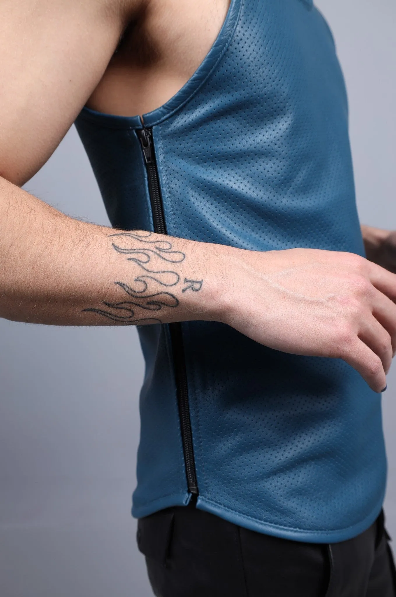 Jeans Blue Leather Perforated Tank Top
