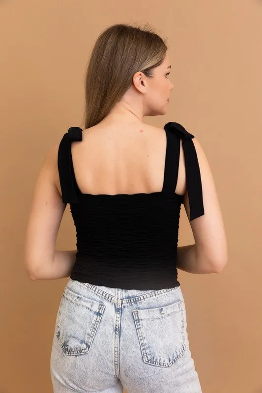 Kendra Seamless Vertical Smocked Tie Shoulder Top