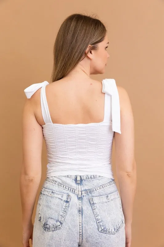 Kendra Seamless Vertical Smocked Tie Shoulder Top
