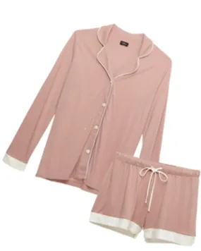 Long-Sleeve Top and Shorts Sleep Set | Mandorla / Moon Ivory