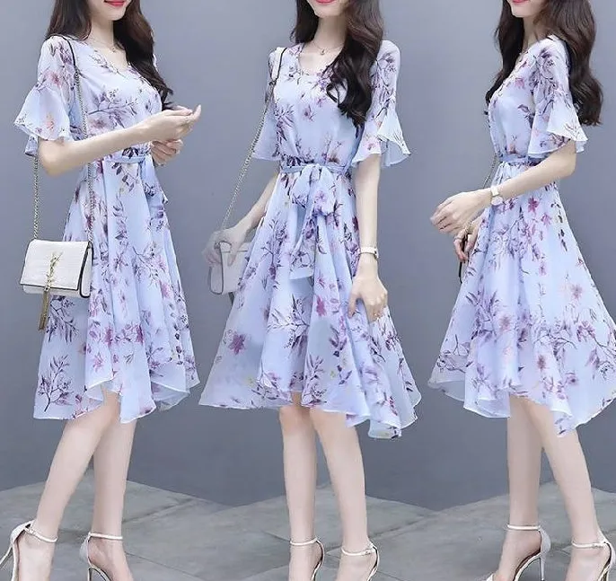 MariaKinz Pair of Two Color Women Slim Fit  Half Sleeve Knee Length Chiffon Dress