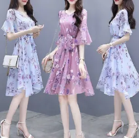 MariaKinz Pair of Two Color Women Slim Fit  Half Sleeve Knee Length Chiffon Dress