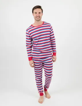 Mens Cotton Red White Blue Striped Pajamas