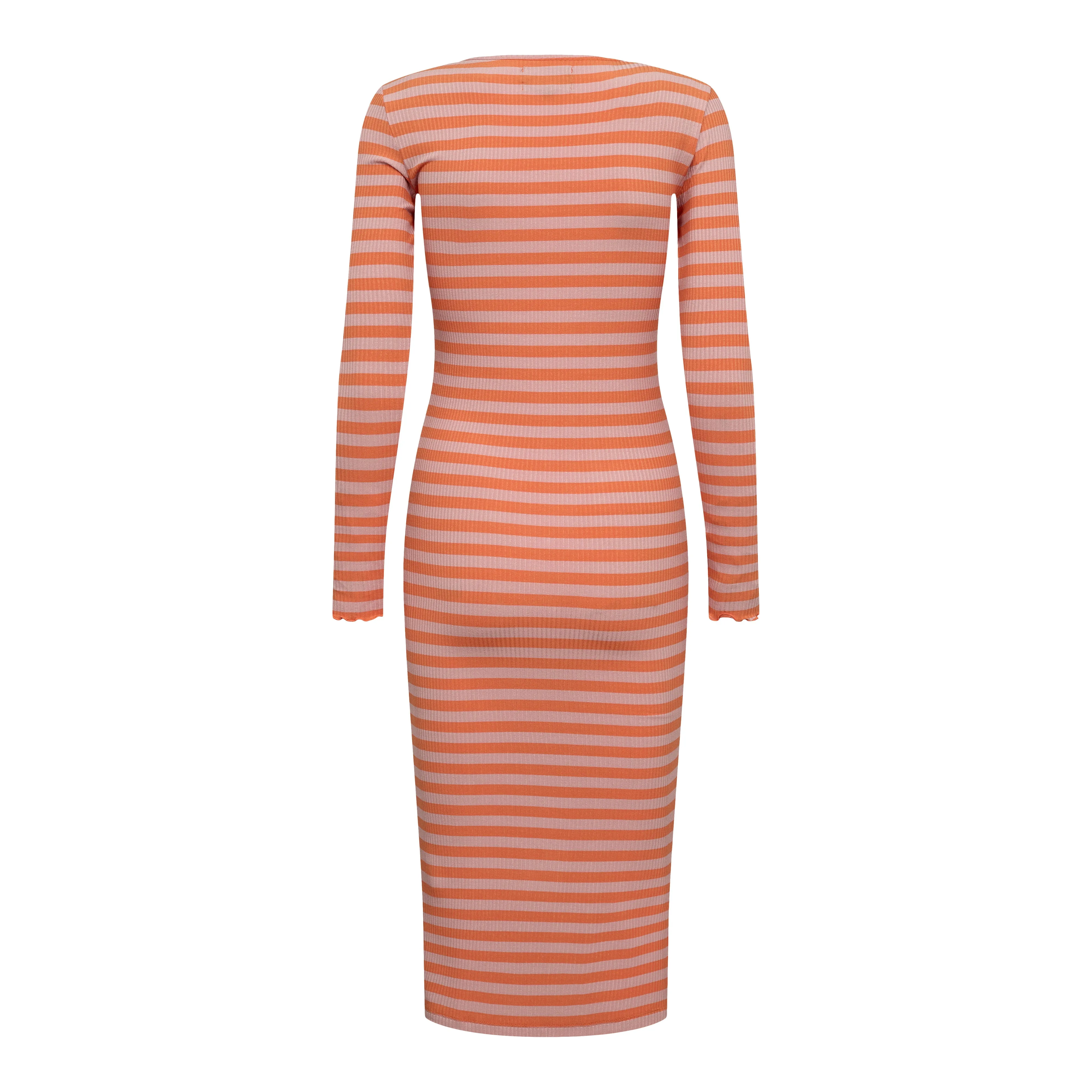 NATALIA-LS-DRESS - ROSE ORANGE STRIPE