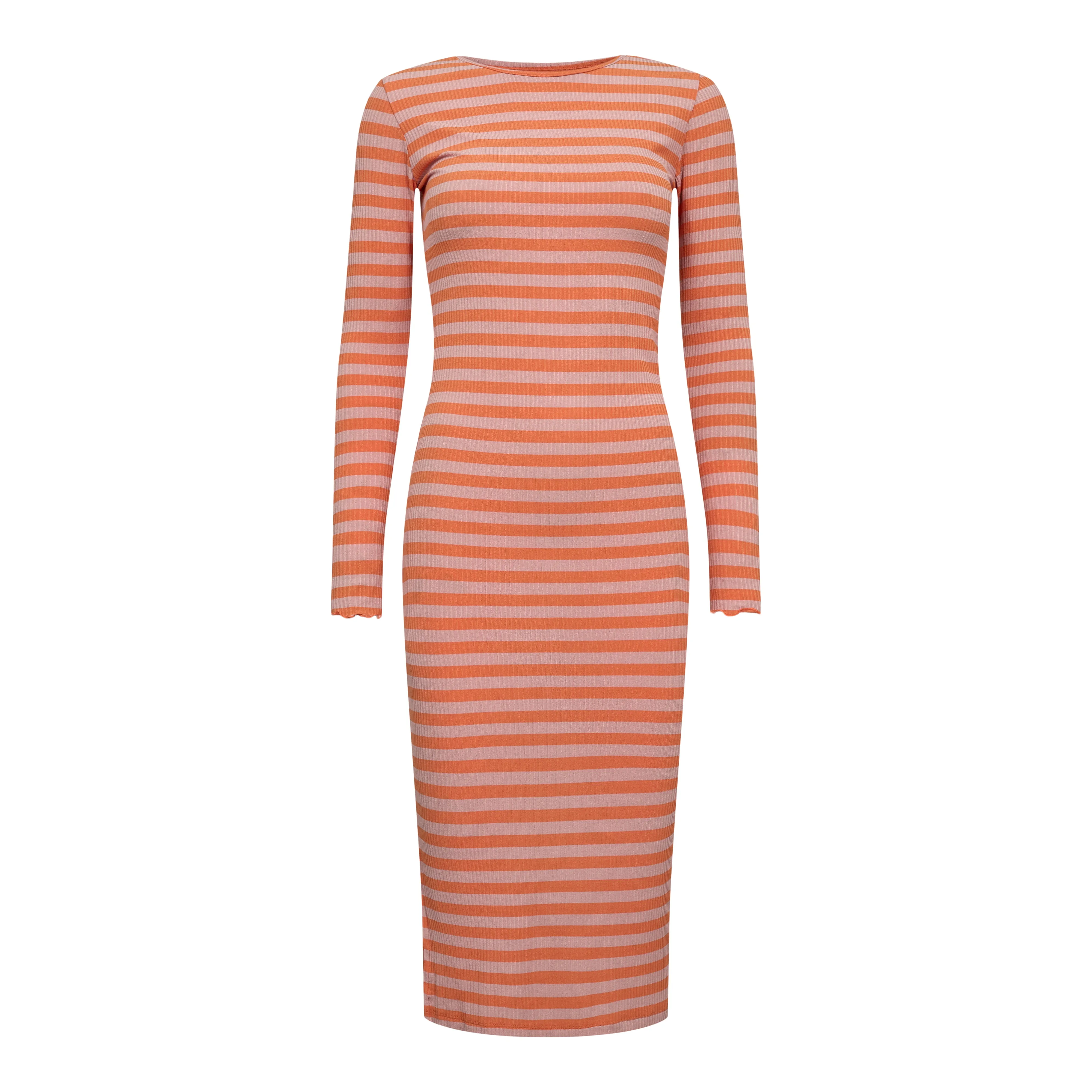 NATALIA-LS-DRESS - ROSE ORANGE STRIPE