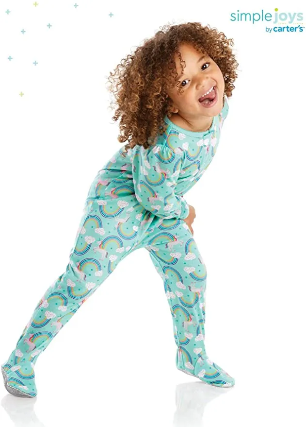 New Simple Joys by Carter's Girls 3-Pack Loose Fit Flame Resistant Polyester Jersey Footed Pajamas, Sz 12 Months! Great for Summer!