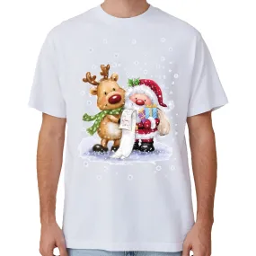NNEDSZ 100% Cotton Christmas T-shirt Adult Unisex Tee Tops Funny Santa Party Custume, Reading Santa (White), M