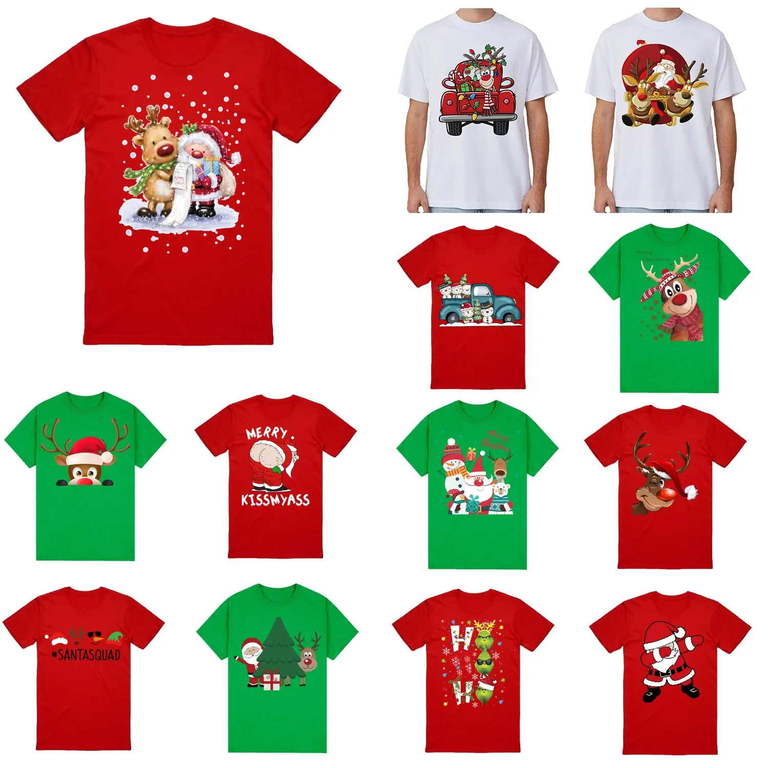 NNEDSZ 100% Cotton Christmas T-shirt Adult Unisex Tee Tops Funny Santa Party Custume, Reading Santa (White), M