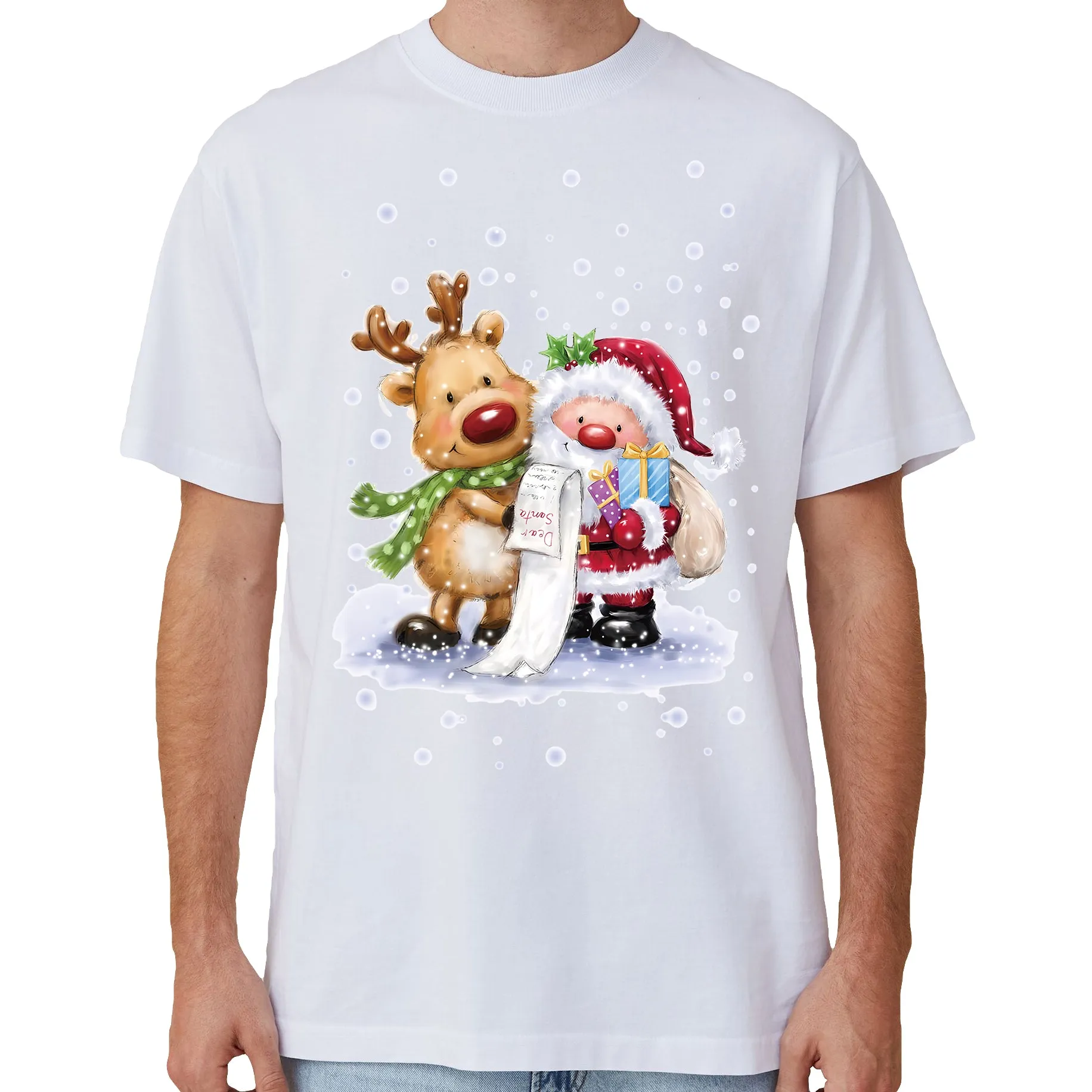NNEDSZ 100% Cotton Christmas T-shirt Adult Unisex Tee Tops Funny Santa Party Custume, Reading Santa (White), M