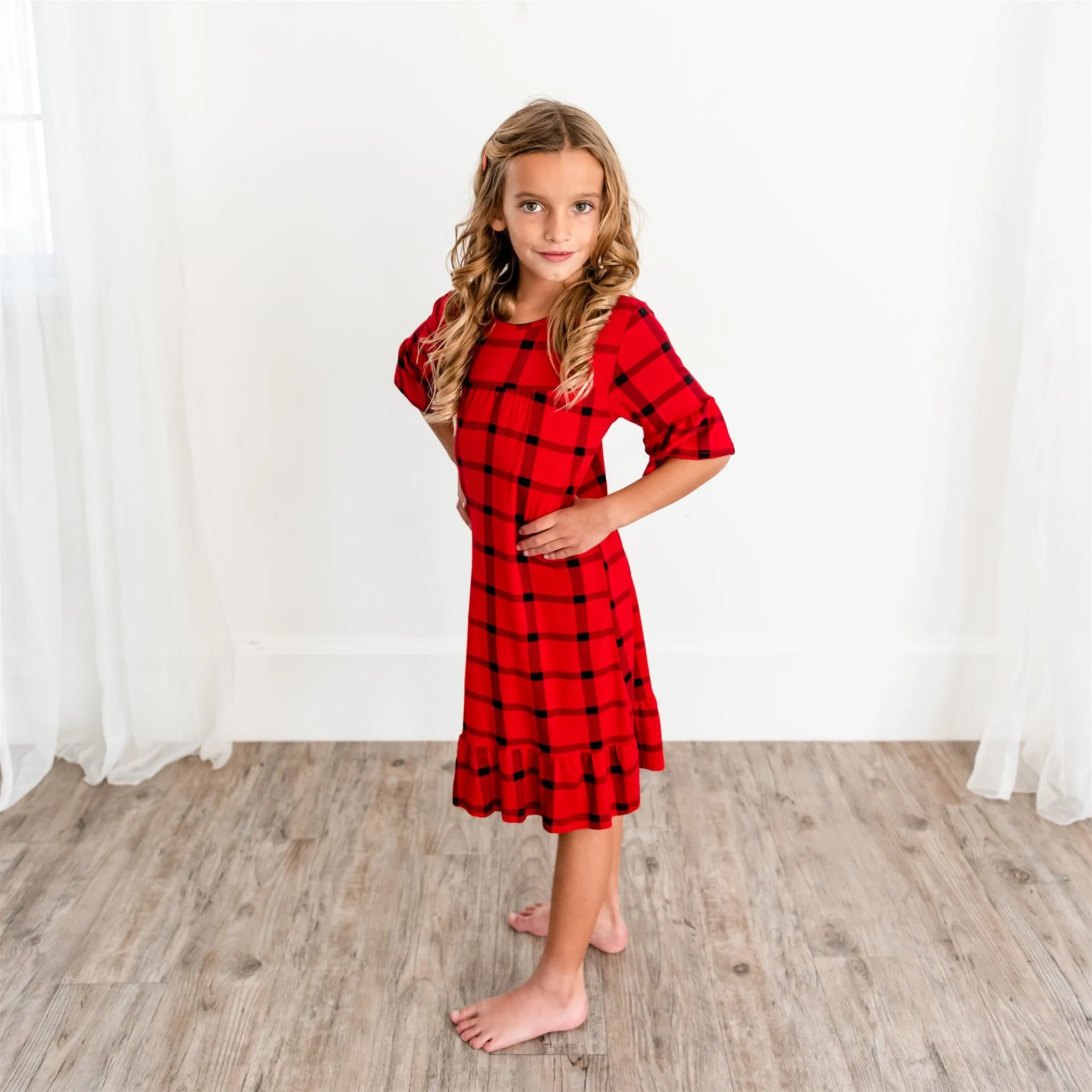Noel House Dress (Girls' Sizes): Red Plaid