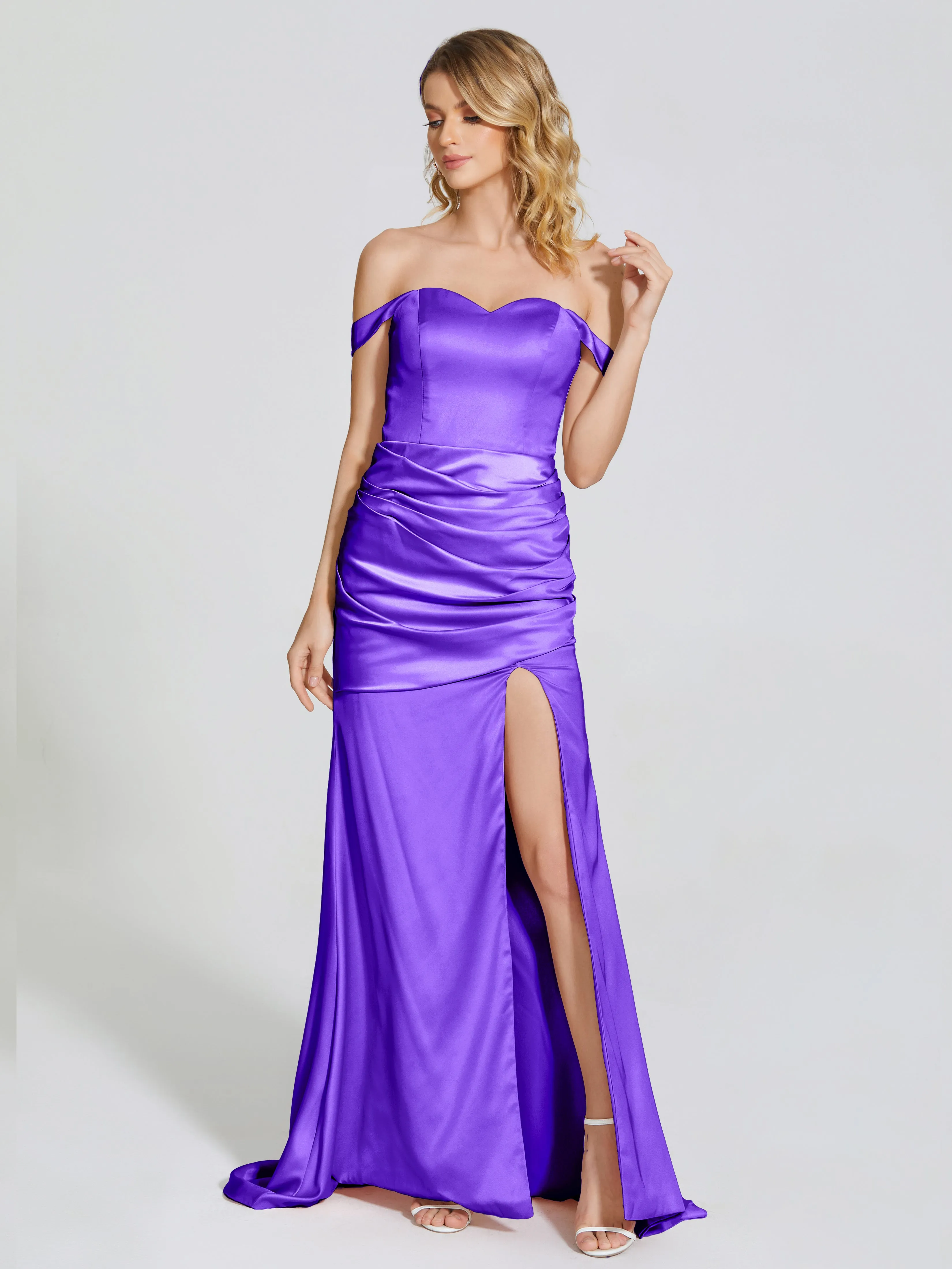 Off The Shoulder Soft Satin Prom Dresses