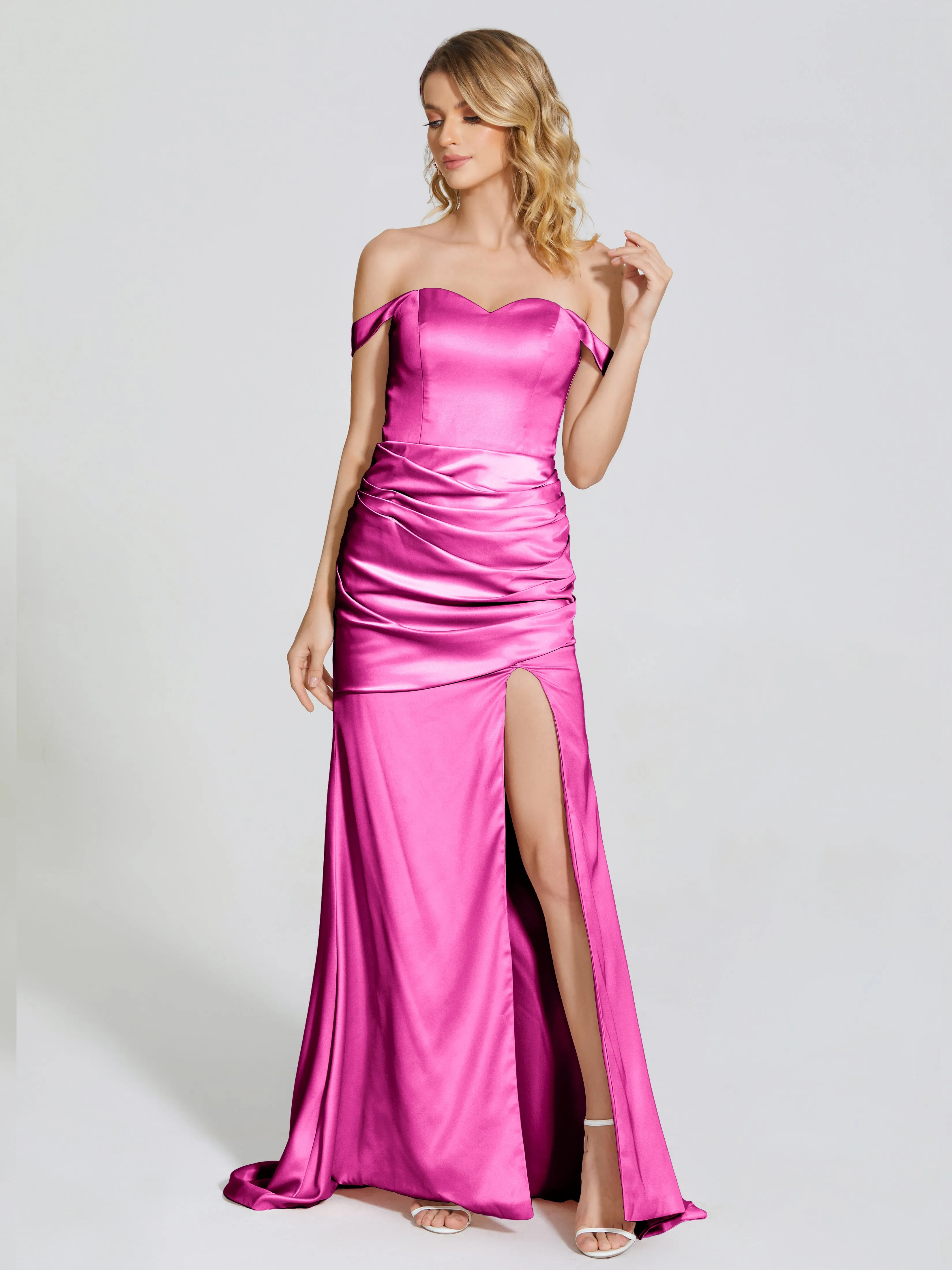 Off The Shoulder Soft Satin Prom Dresses