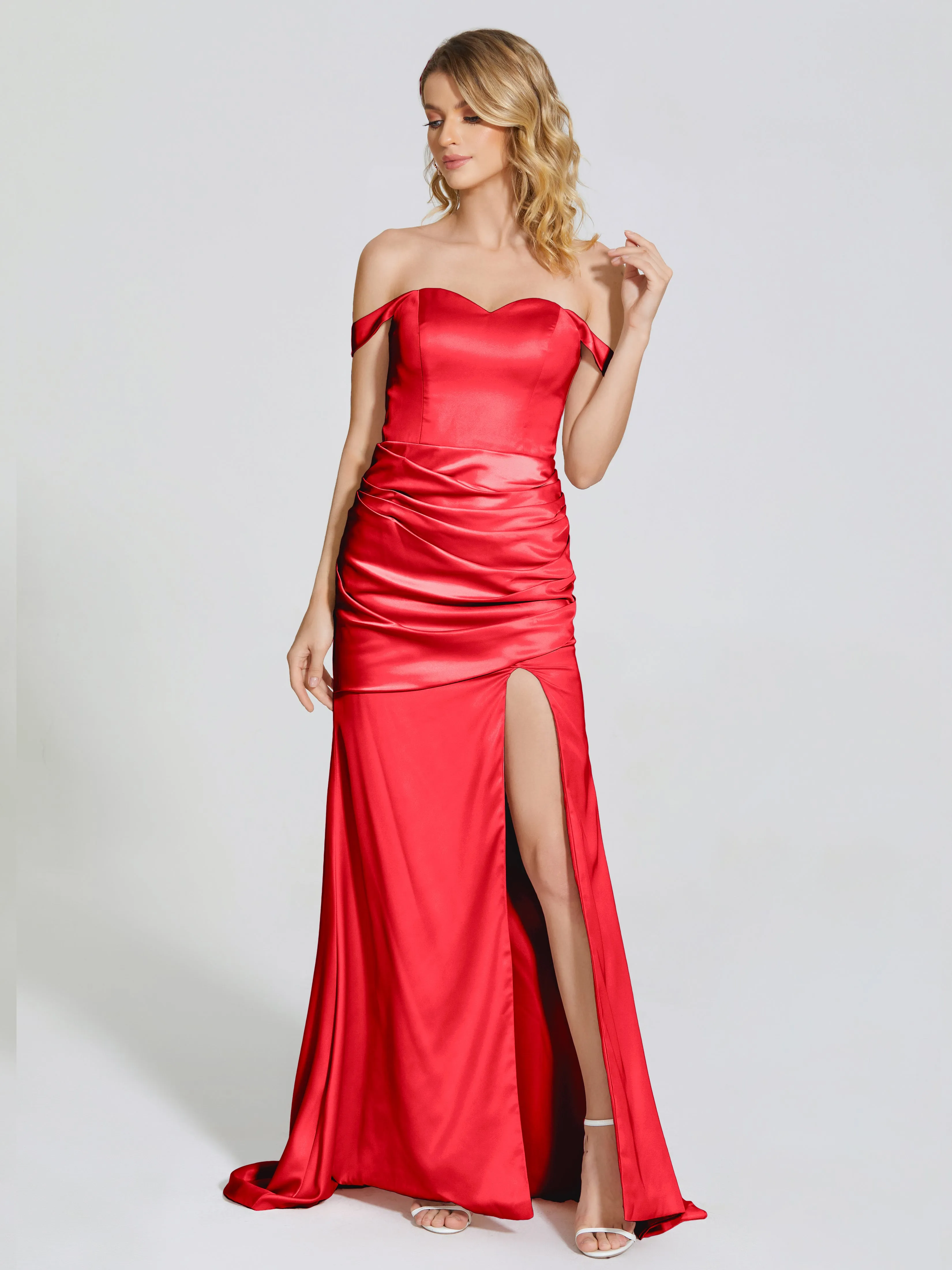 Off The Shoulder Soft Satin Prom Dresses
