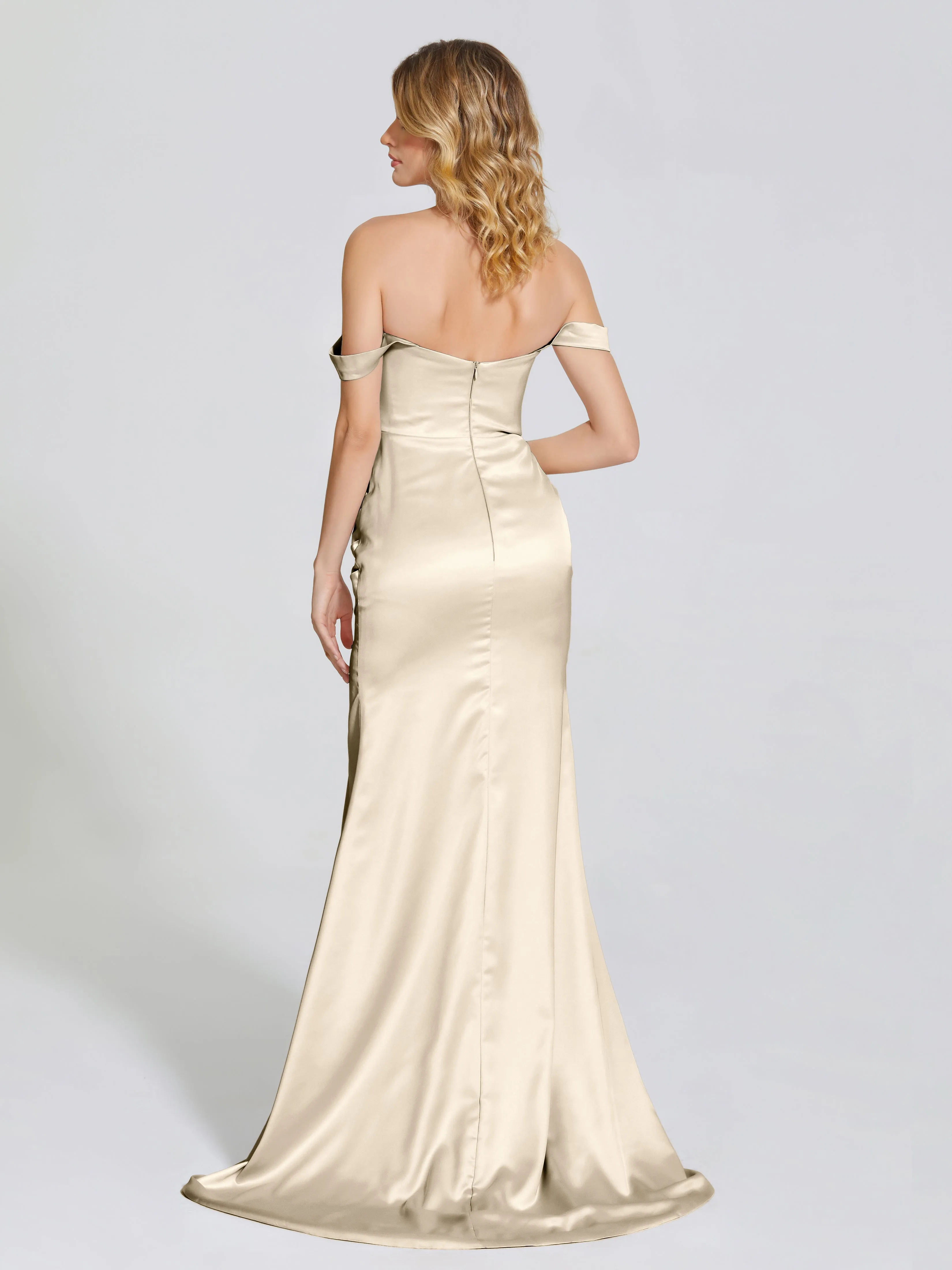 Off The Shoulder Soft Satin Prom Dresses