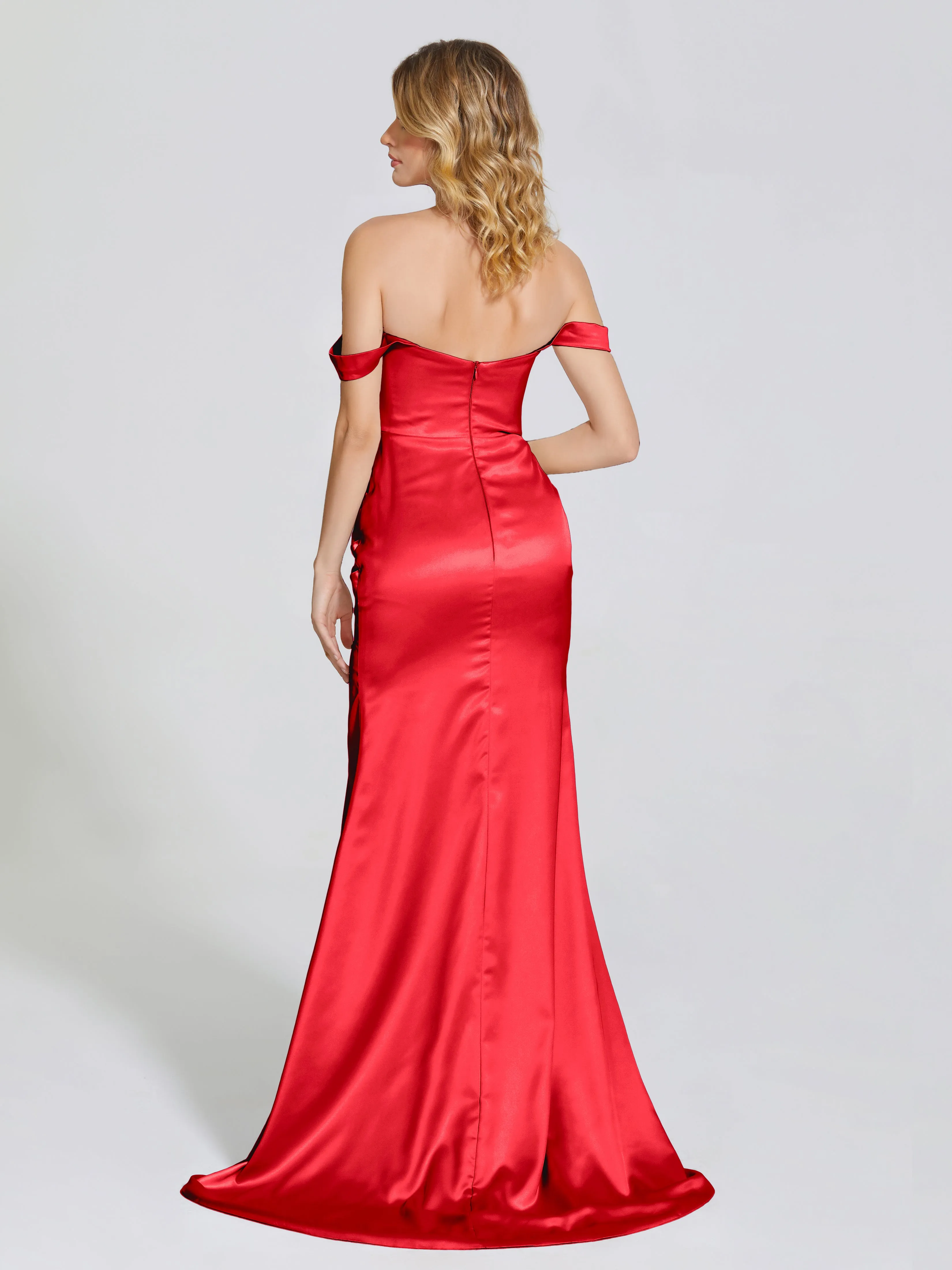 Off The Shoulder Soft Satin Prom Dresses