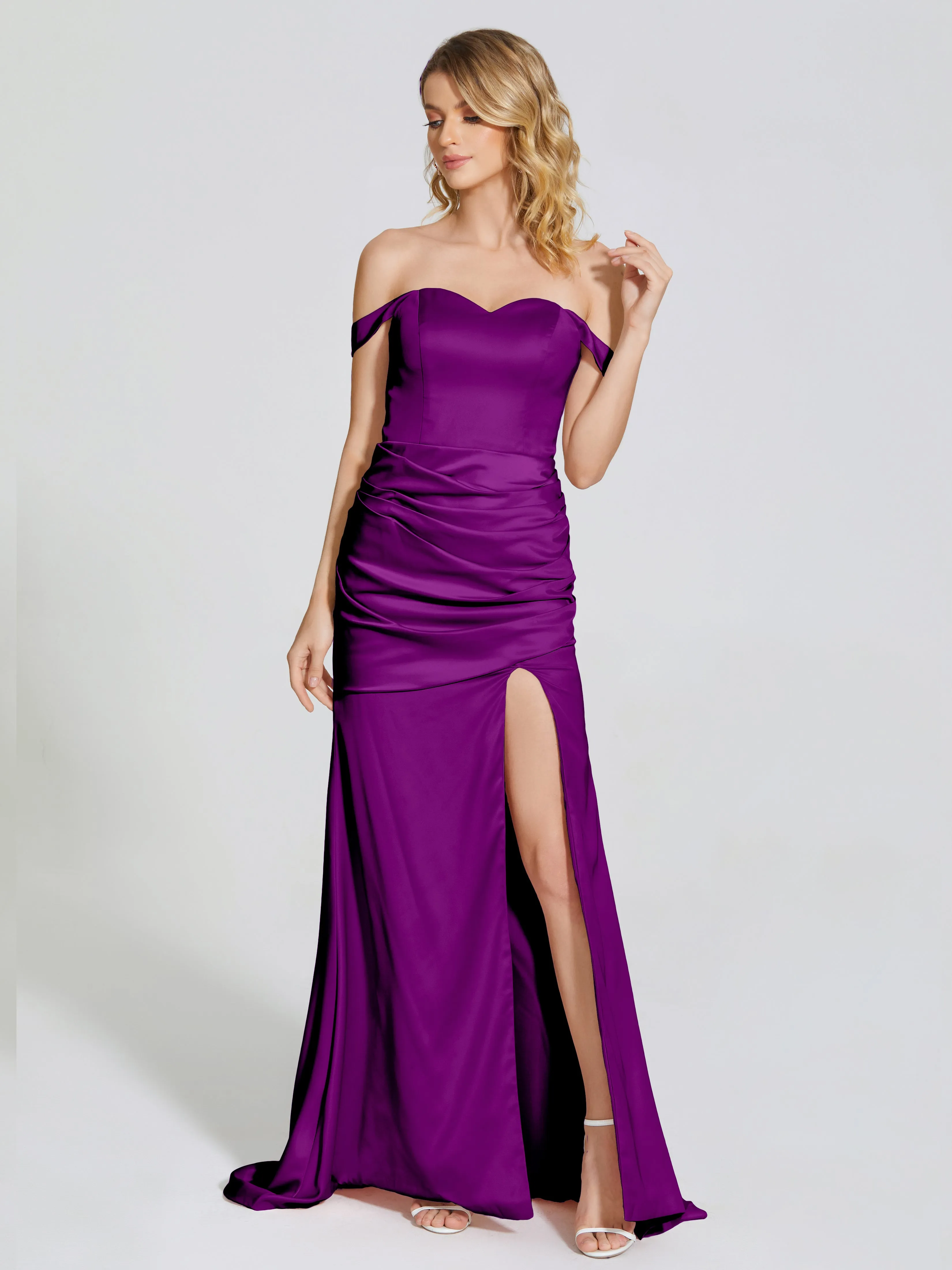 Off The Shoulder Soft Satin Prom Dresses