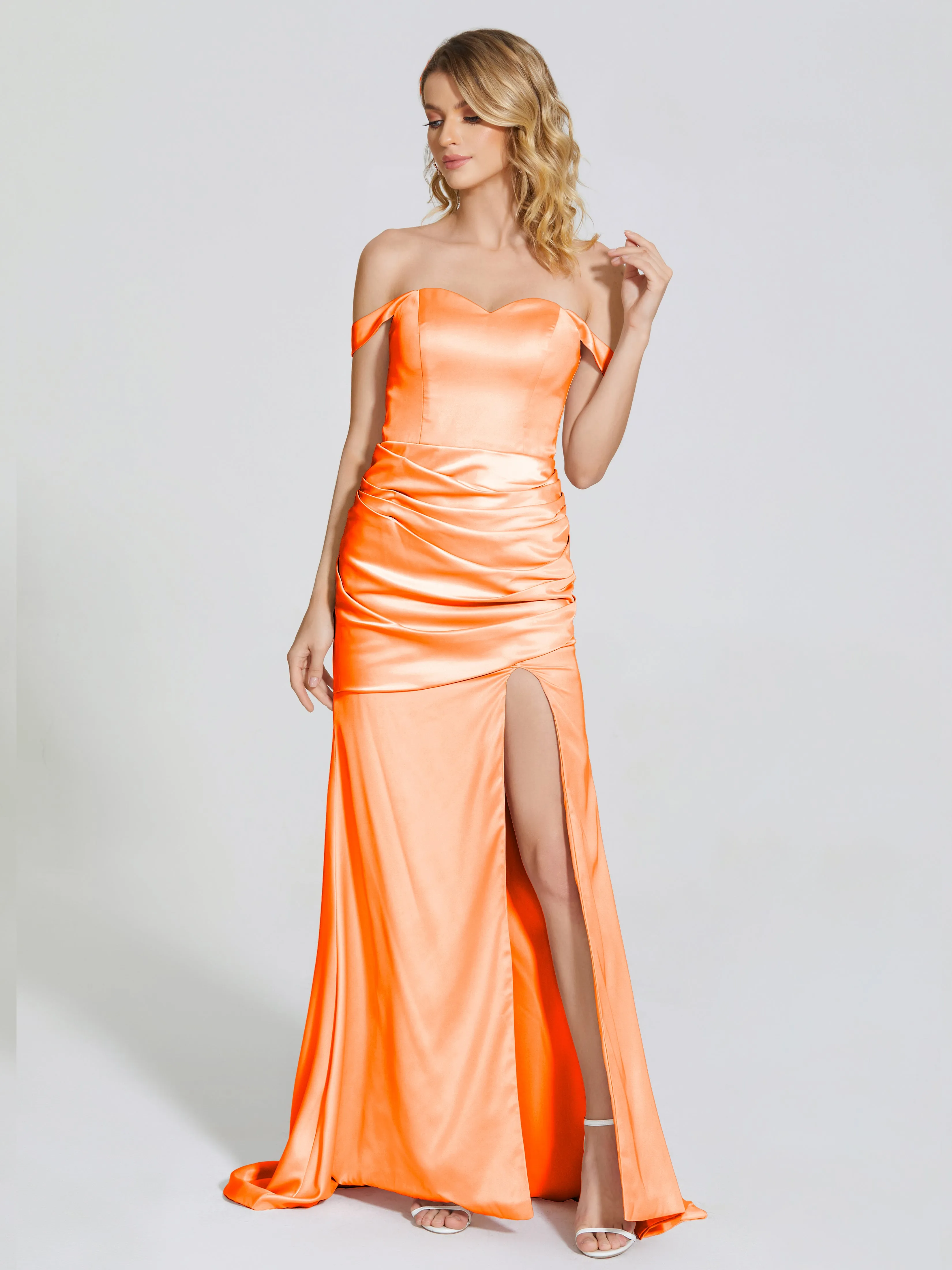 Off The Shoulder Soft Satin Prom Dresses