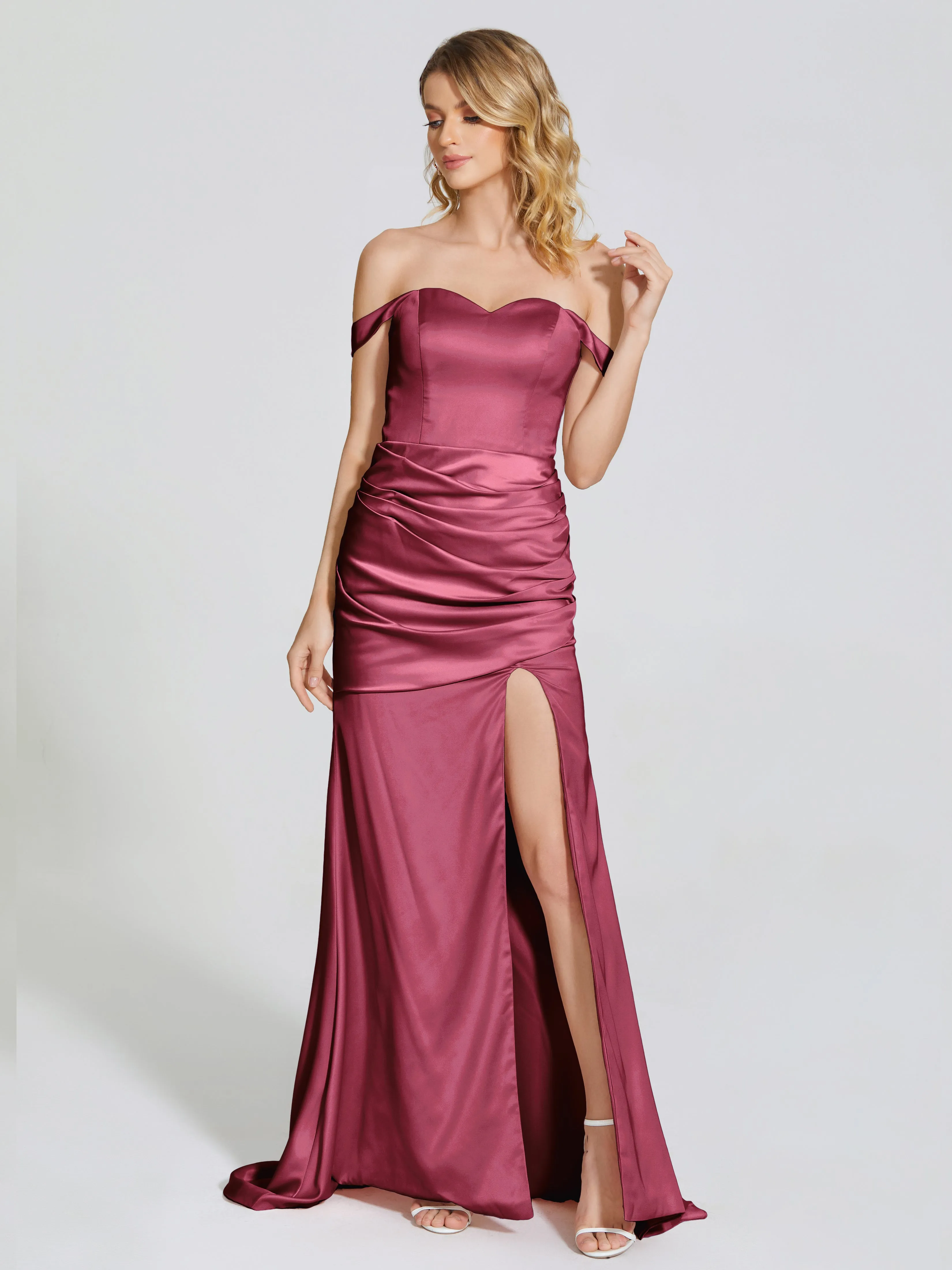 Off The Shoulder Soft Satin Prom Dresses