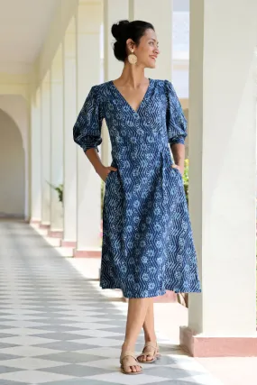 Okhai 'Meanderer' Pure Cotton Hand Block Printed Wrap Dress
