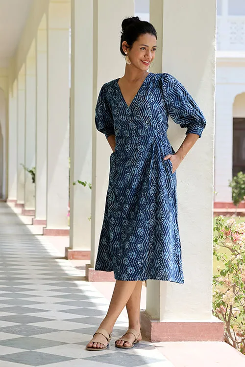 Okhai 'Meanderer' Pure Cotton Hand Block Printed Wrap Dress