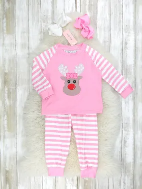 Pink Striped Reindeer Pajamas