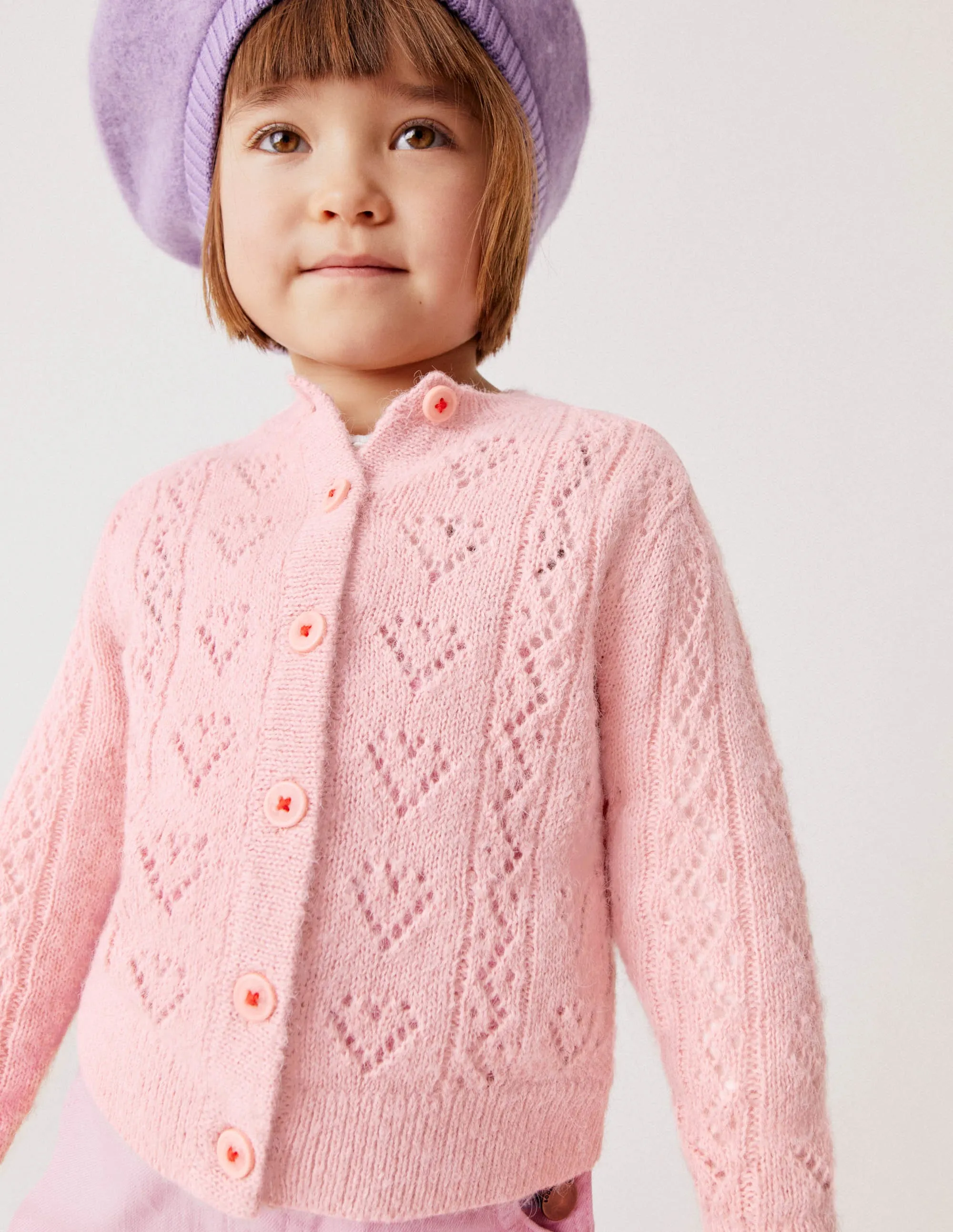 Pointelle Heart Cardigan-Boto Pink
