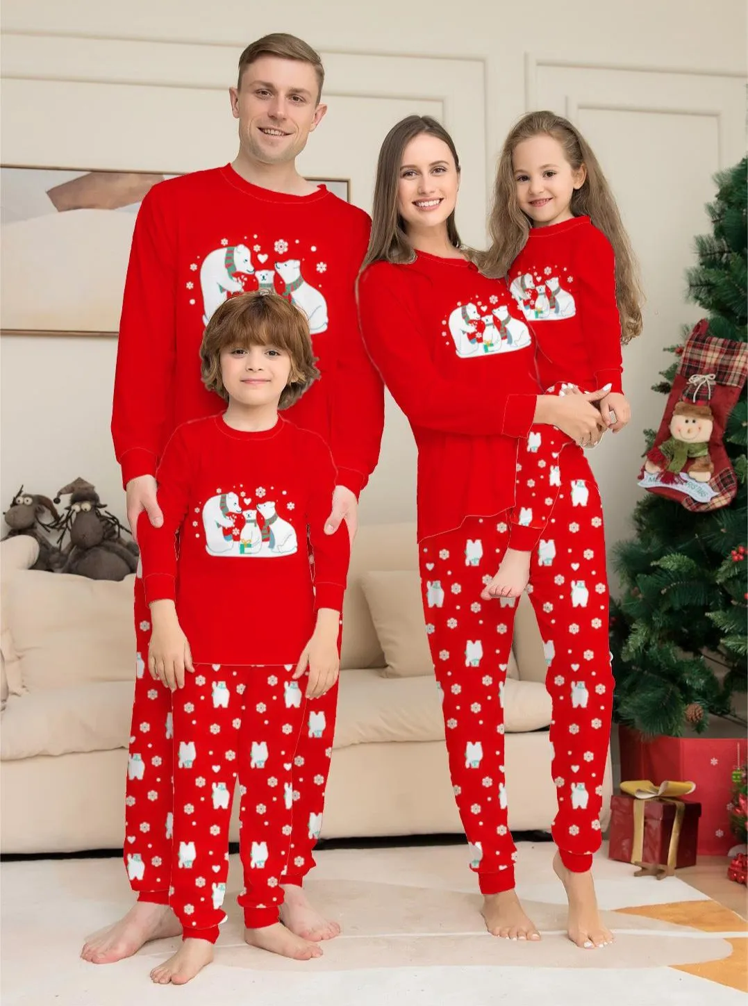 Polar Bear Printed Family Matching Christmas Pajamas Sets