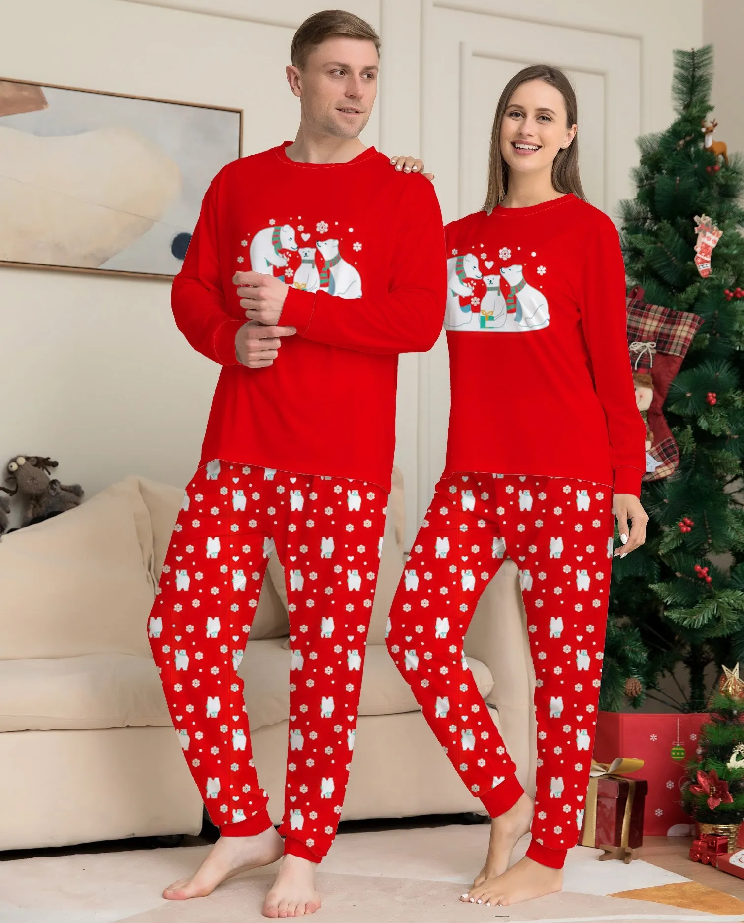 Polar Bear Printed Family Matching Christmas Pajamas Sets