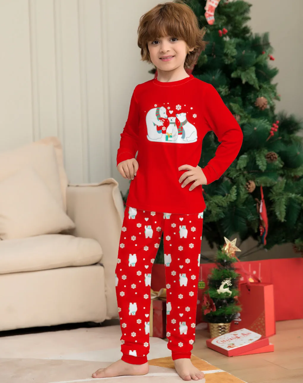 Polar Bear Printed Family Matching Christmas Pajamas Sets