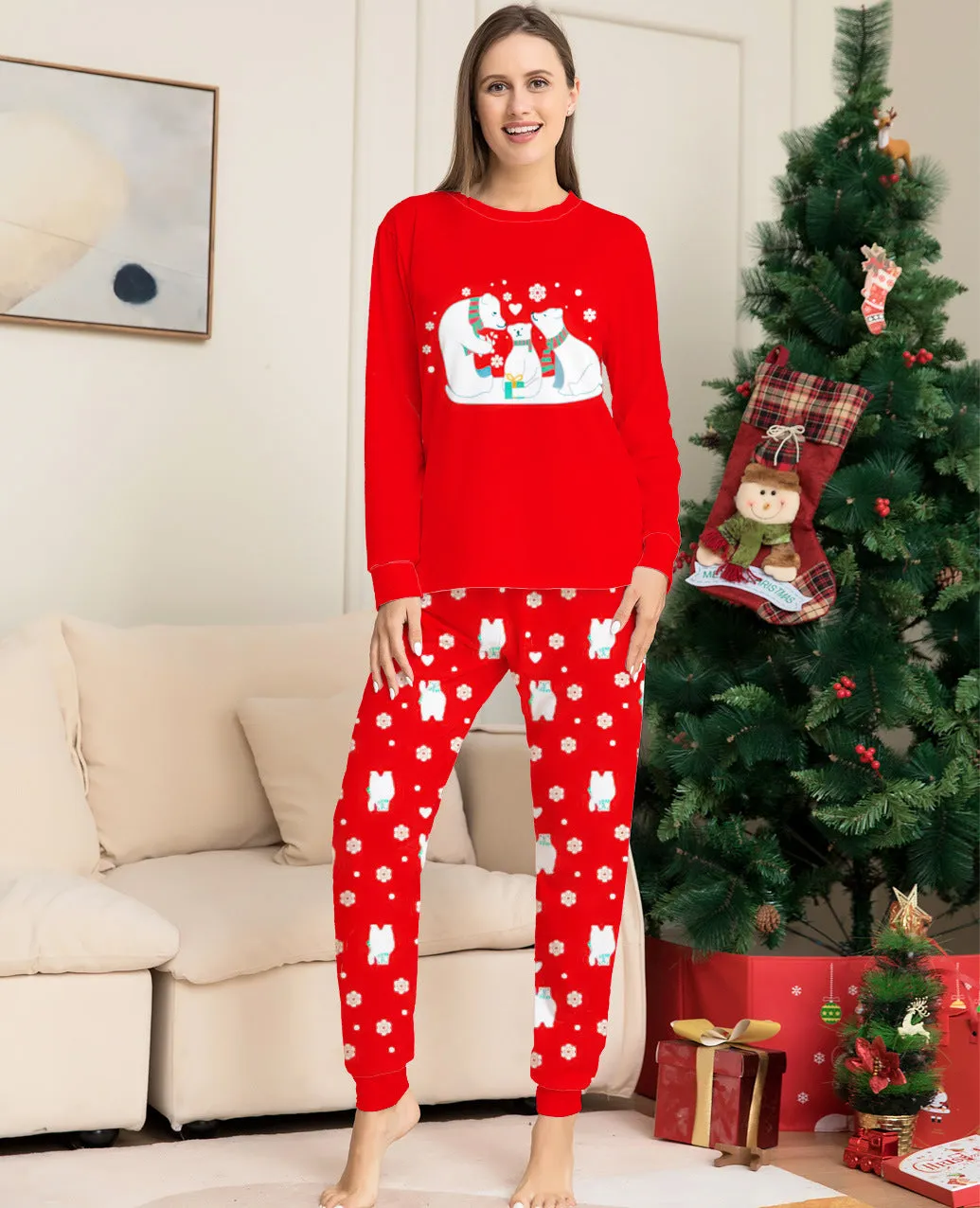 Polar Bear Printed Family Matching Christmas Pajamas Sets