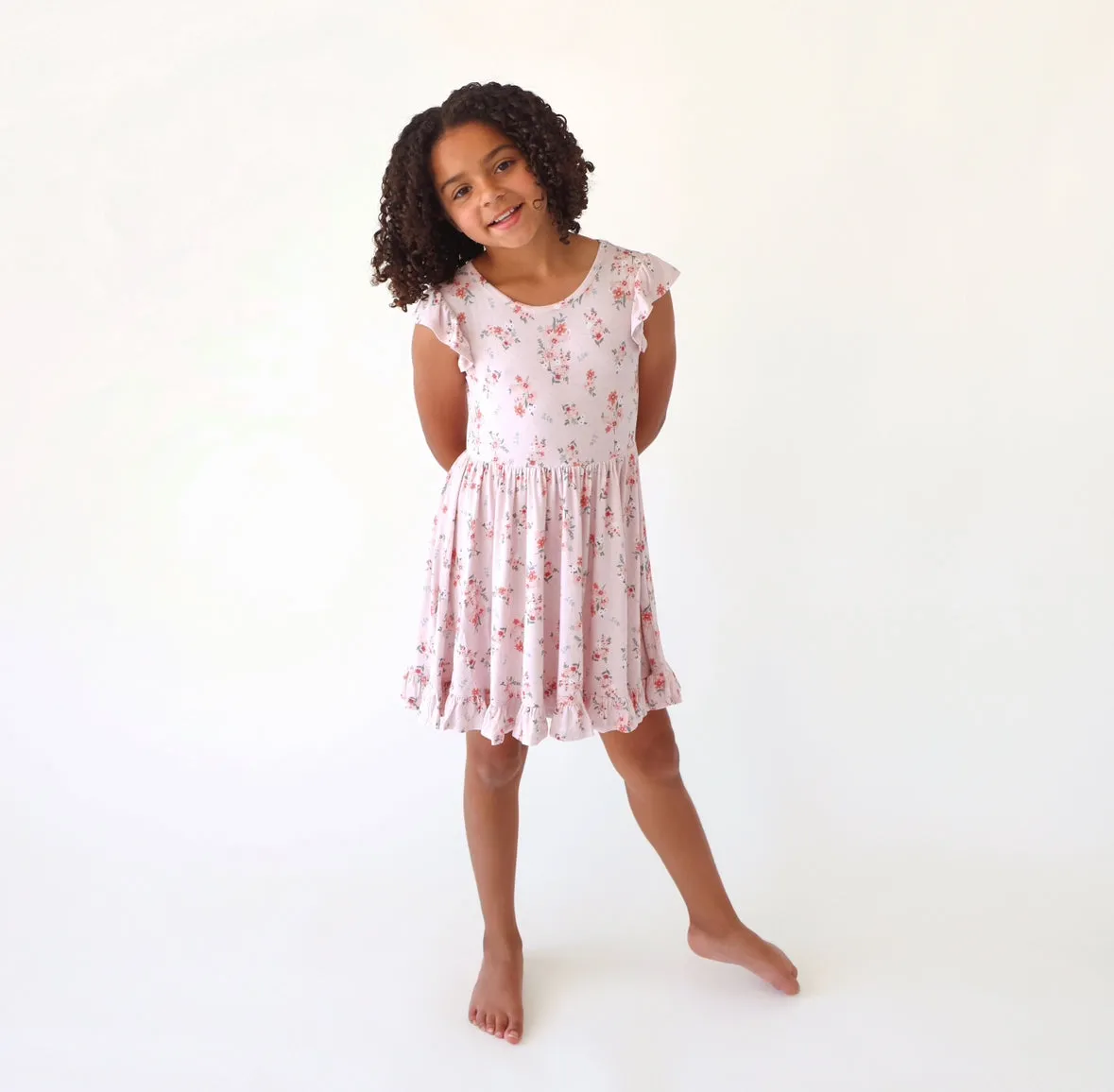 Posh Peanut Cap Sleeve Ruffled Twirl Dress - London