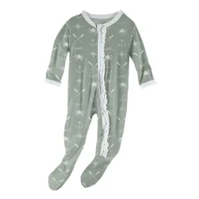 Print Bamboo Muffin Ruffle Footie with Zipper - Lily Pad Captain and Crew