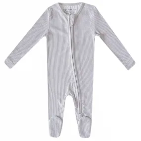 Rib Knit Zip-Up Footie Pajama- Ash