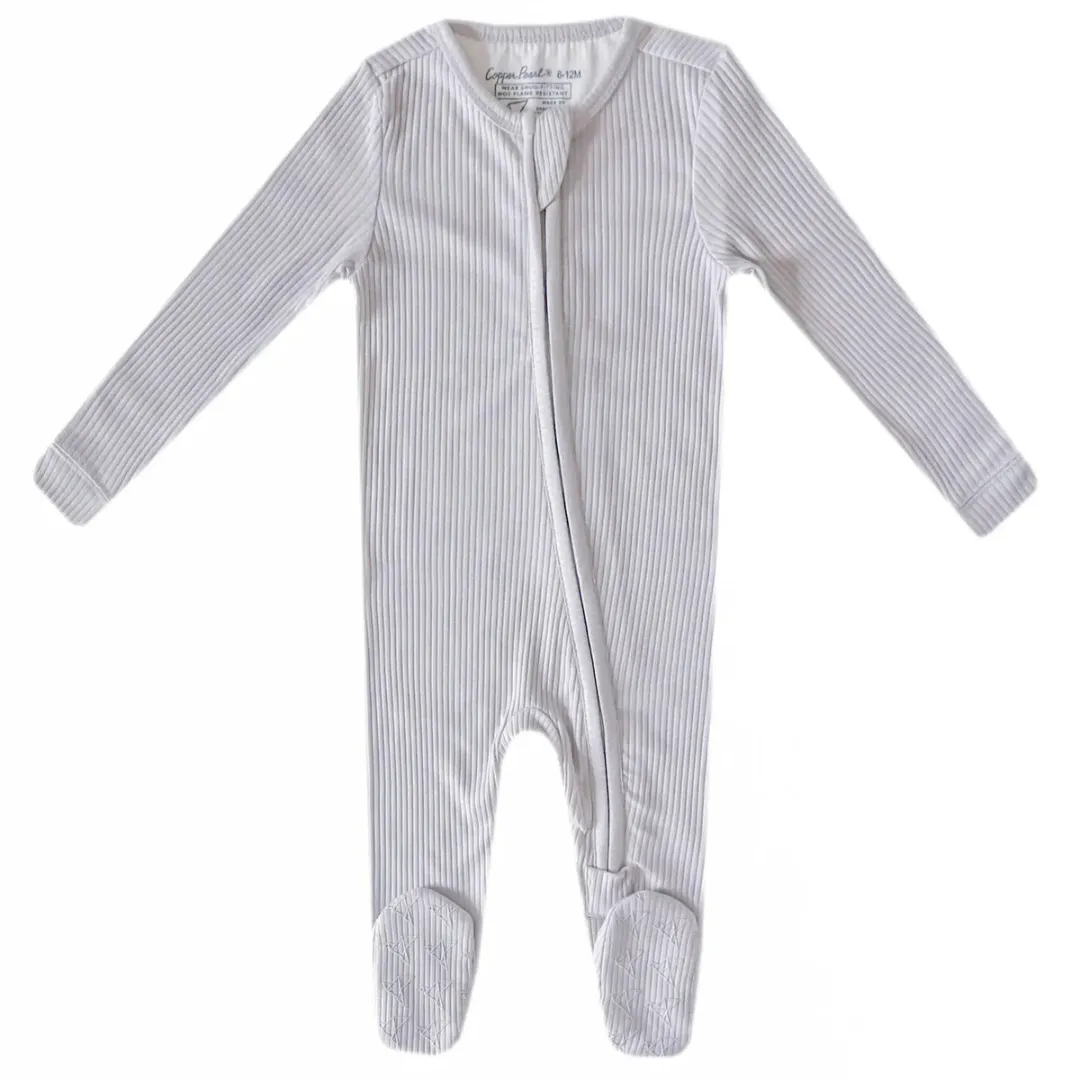 Rib Knit Zip-Up Footie Pajama- Ash