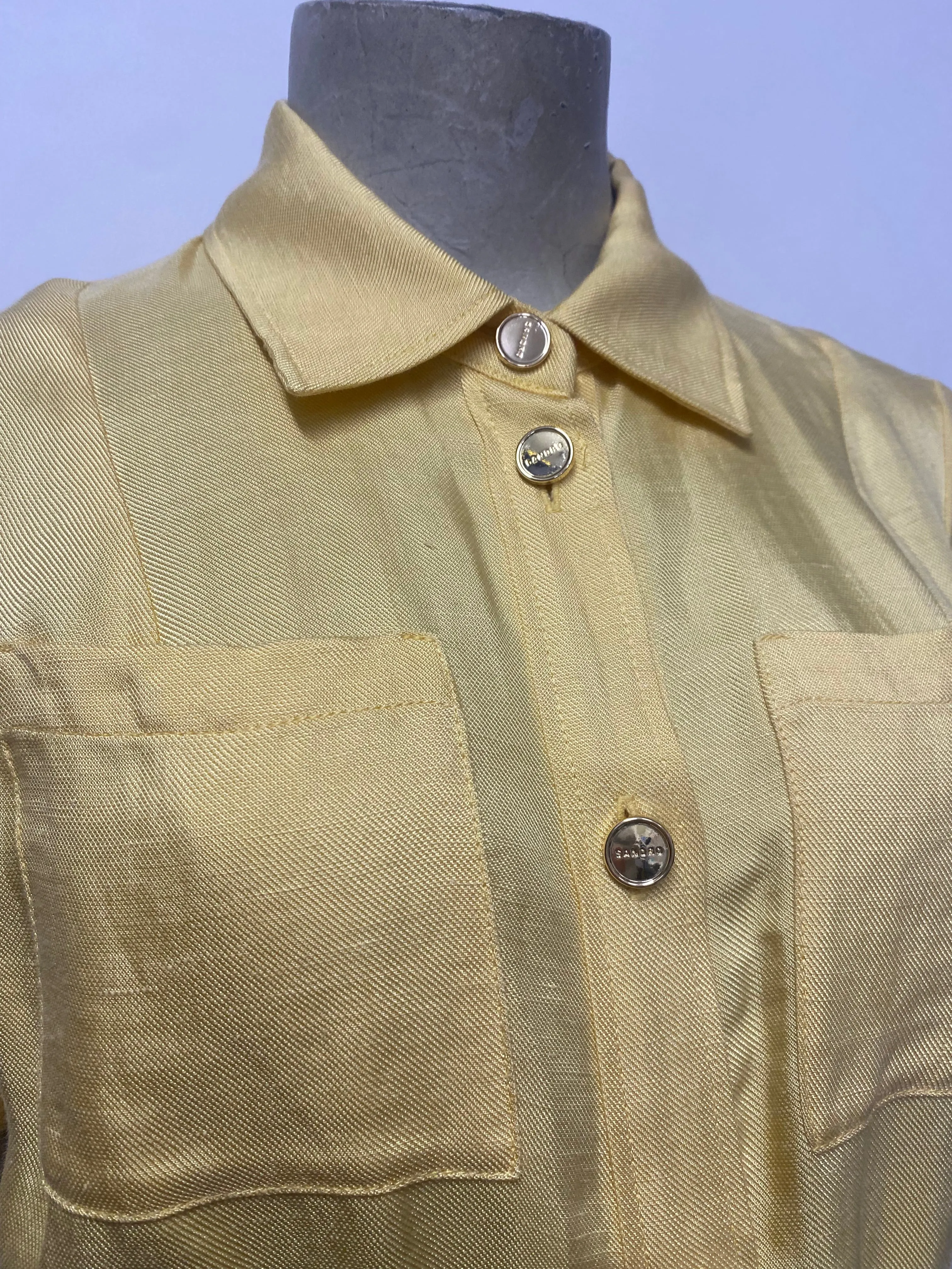 Sandro Yellow Linen Blend Shirt Dress Small