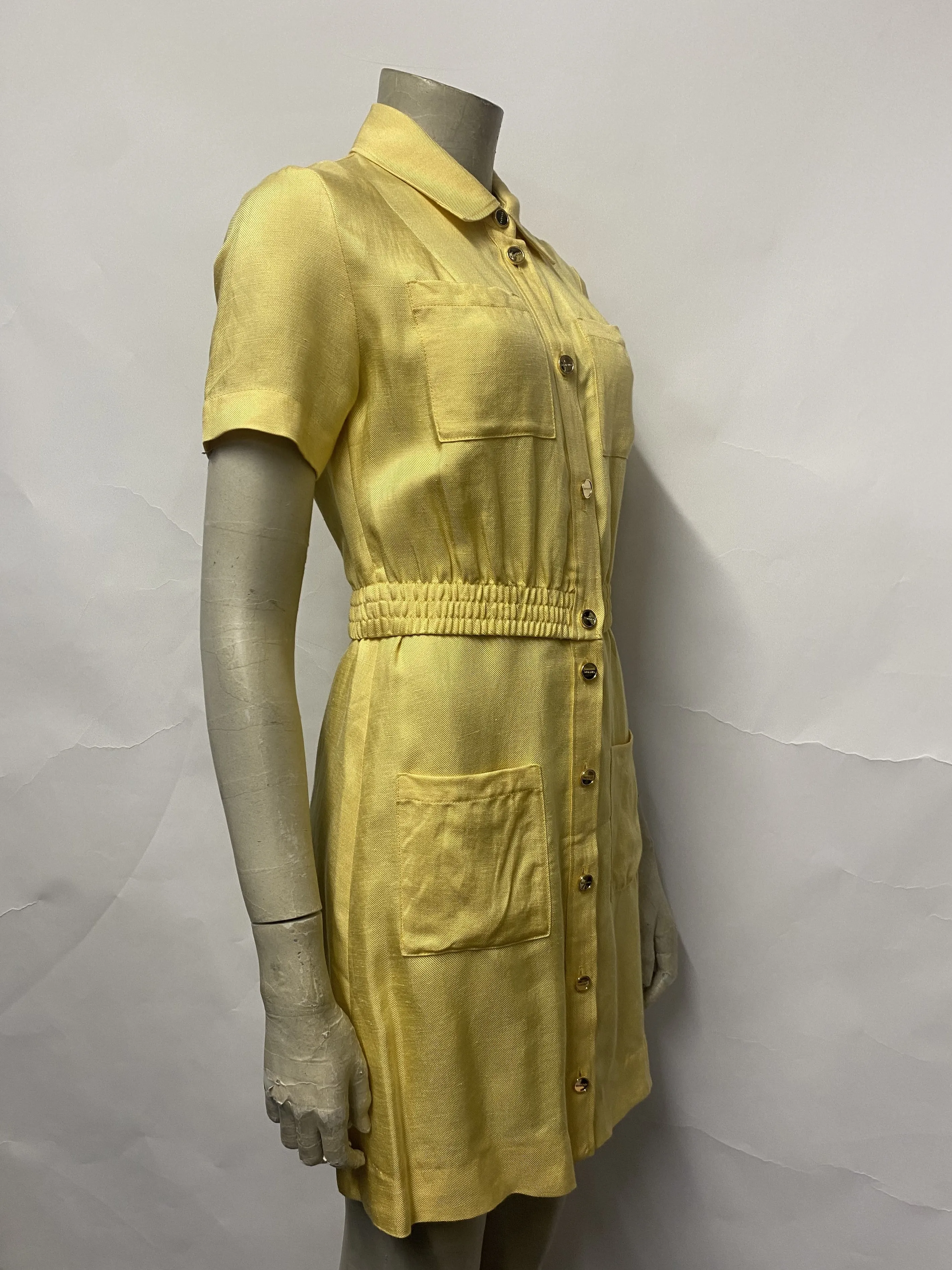 Sandro Yellow Linen Blend Shirt Dress Small