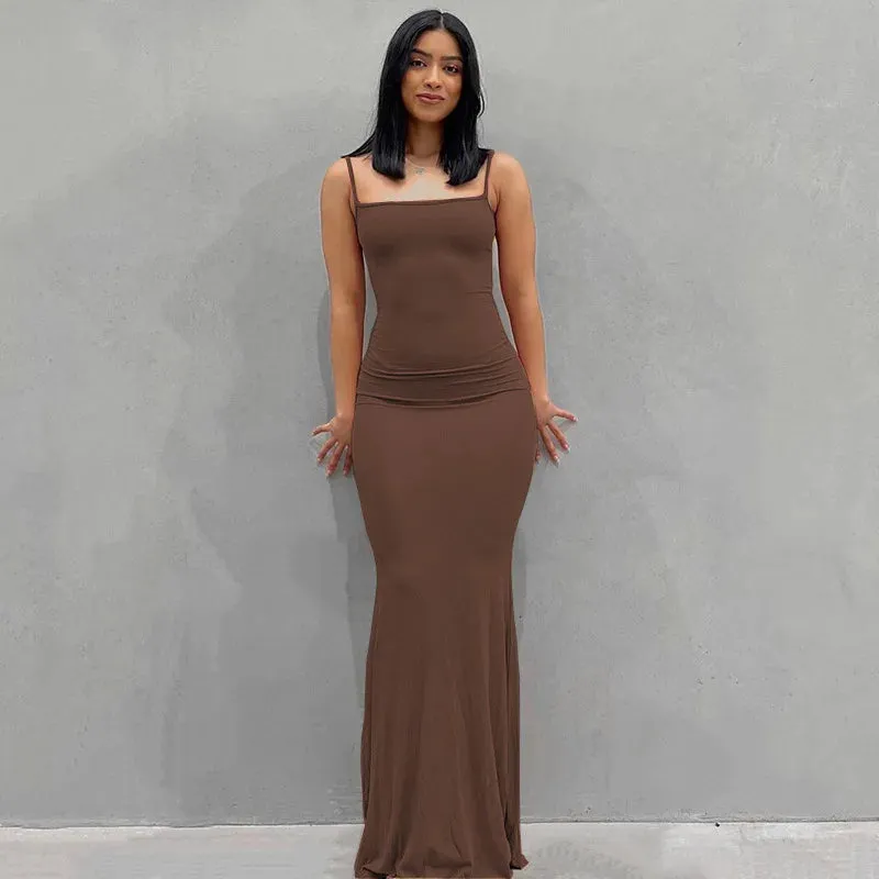 Satin Sleeveless Elegant Sexy Backless Birthday Party Club Sundress
